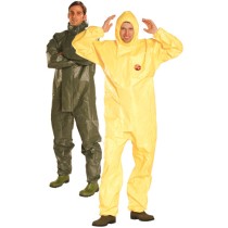 Tychem® C sárga védőoverall nagynyomású vegyszerek, radioaktív részecskék, biológiai veszélyek ellen